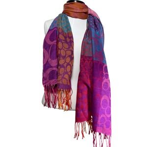 Y2K Coach Patchwork Signature Logo Scarf Purple Pink Orange Blue Fringe Jacquard